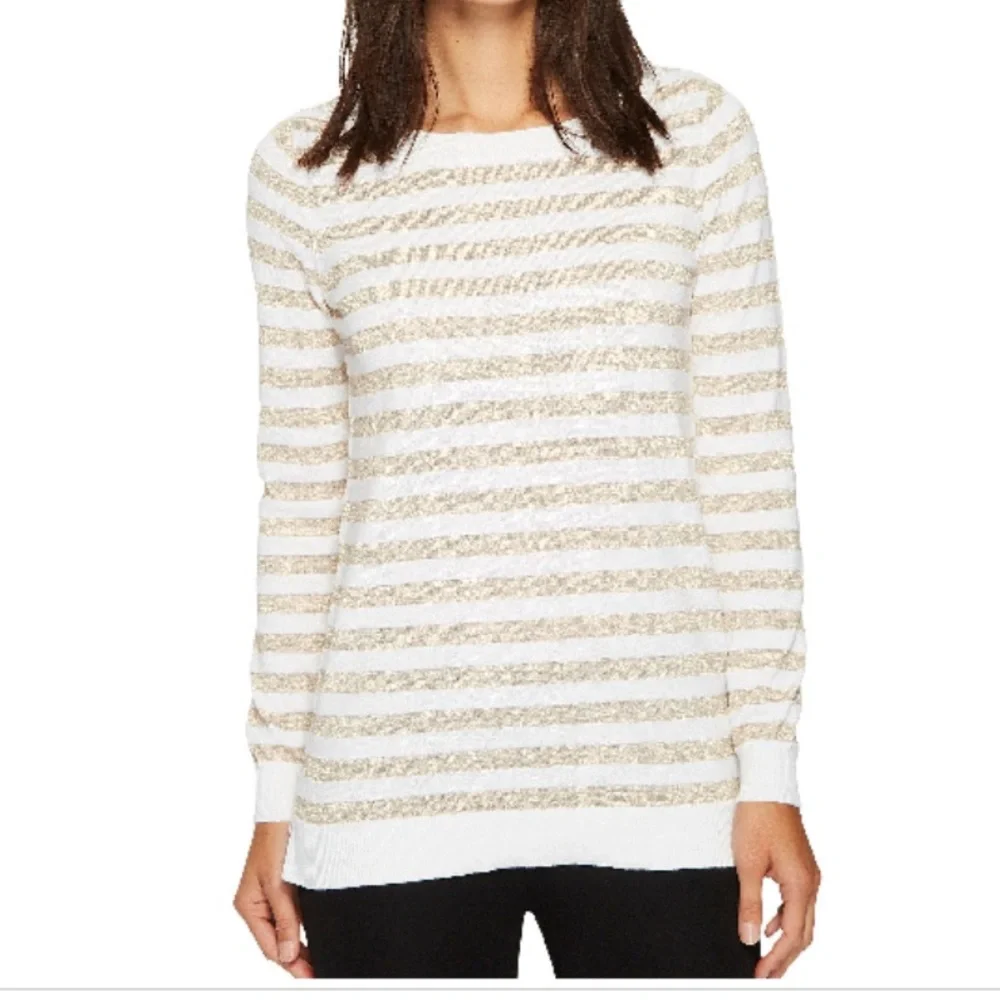 MICHAEL Michael Kors Women’s Lurex White & Gold Striped Knit Sweater